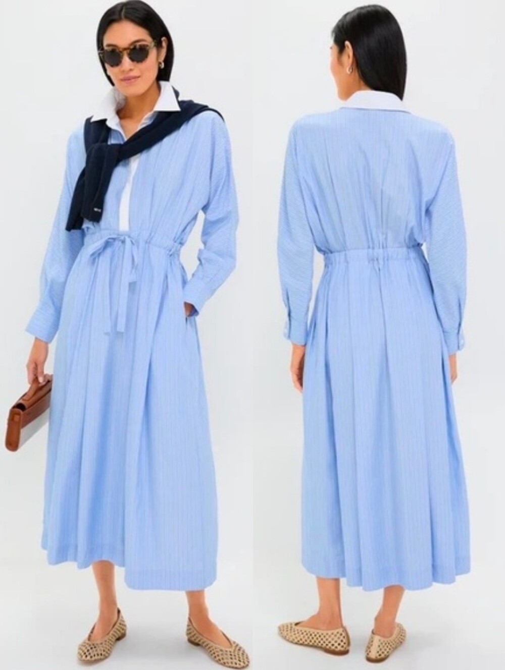 TUCKERNUCK Blue Stripe Cornflower Tie Front Anna Chic Midi Dress